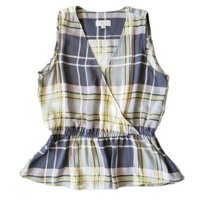 NWT Loft Plaid Peplum Sleeveless Wrap Top